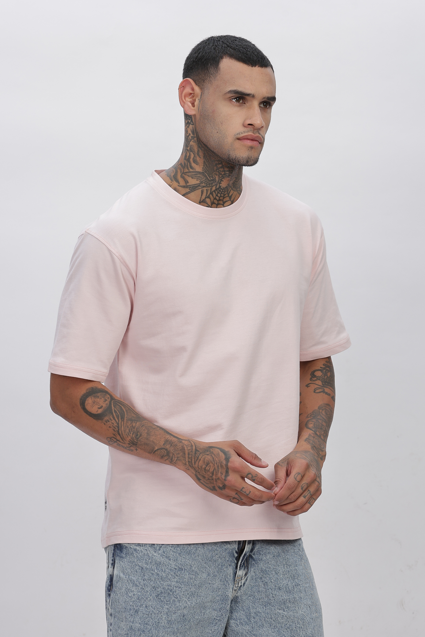 PALE PINK Plain Oversized Basic T-shirt