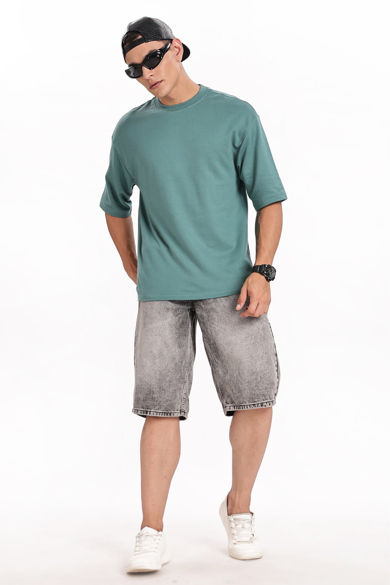 Bottle Green Basic Oversize T-Shirt
