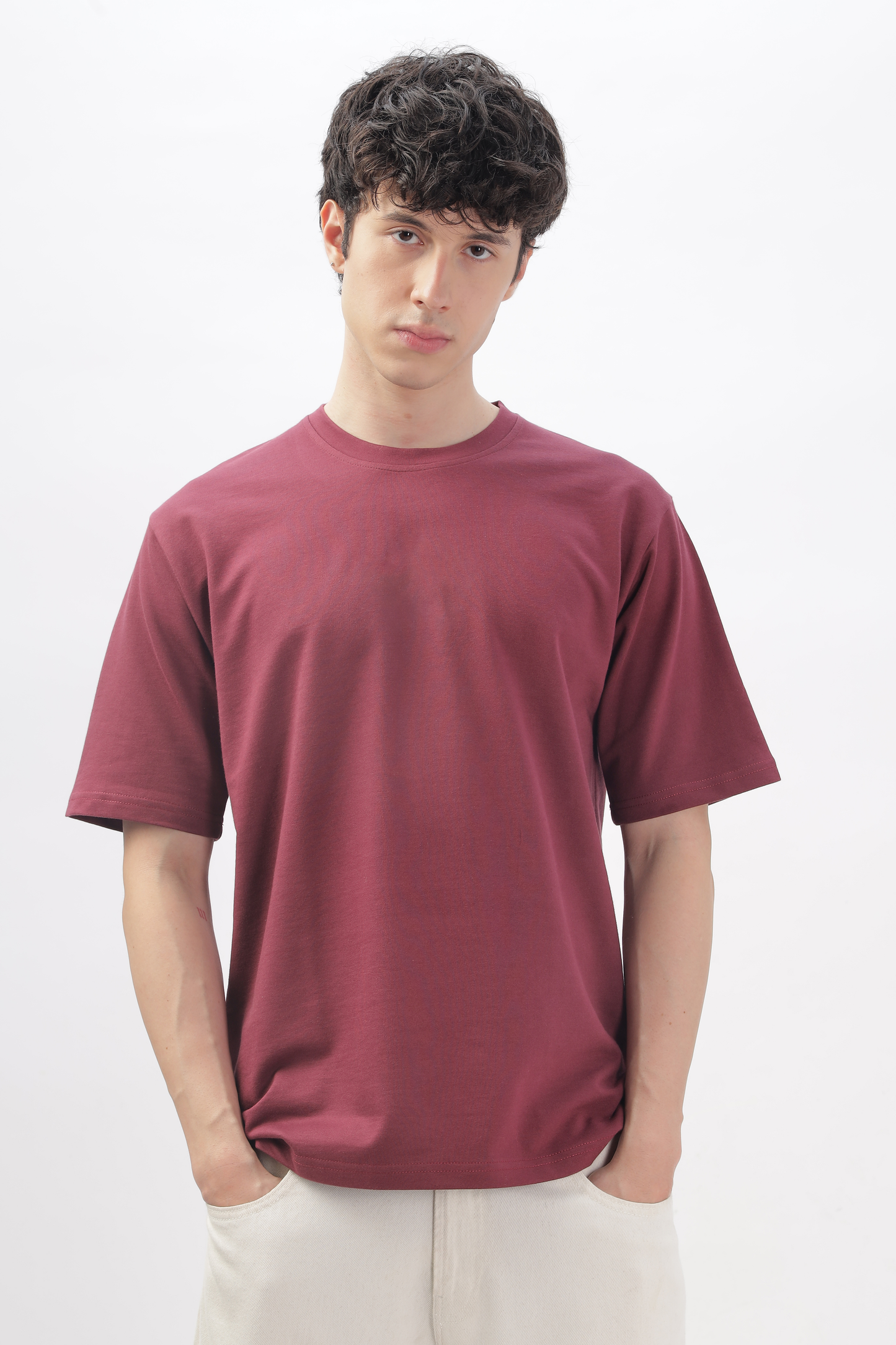 ONION MAROON Plain Oversized Basic T-shirt