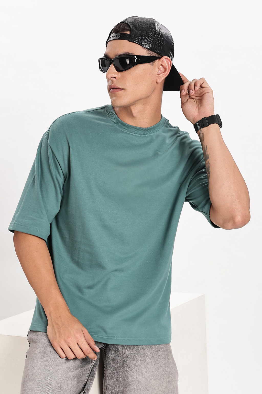 Bottle Green Basic Oversize T-Shirt