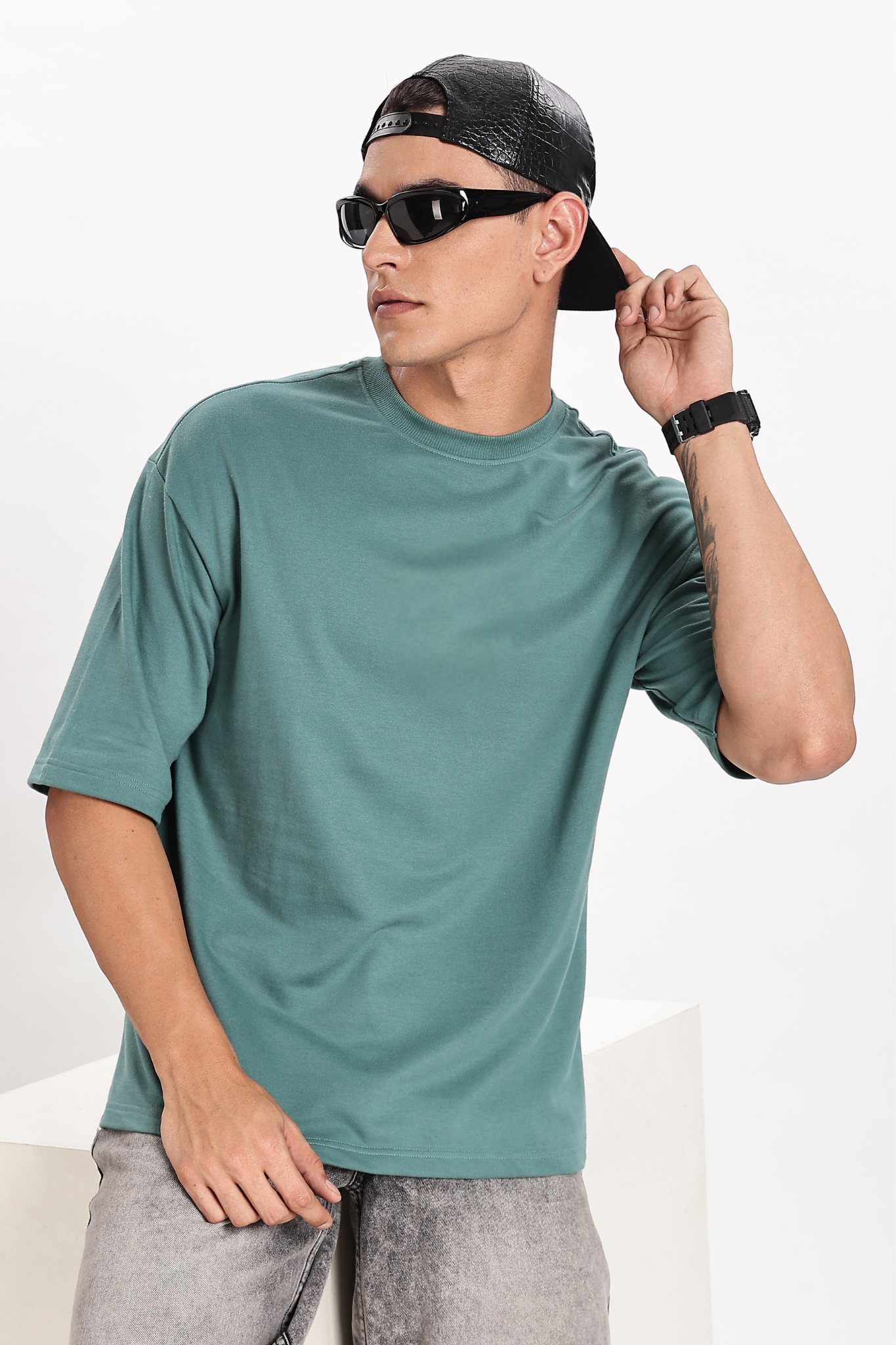 Bottle Green Basic Oversize T-Shirt