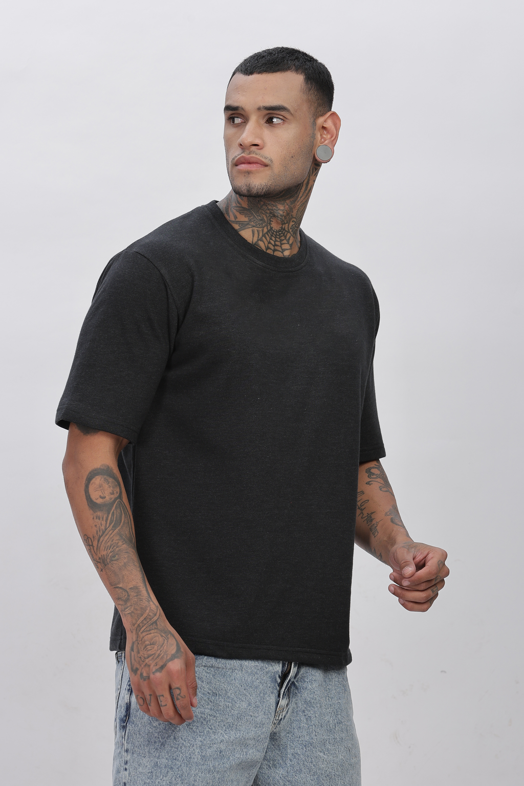 CARBON MILANGE Plain Oversized Basic T-shirt