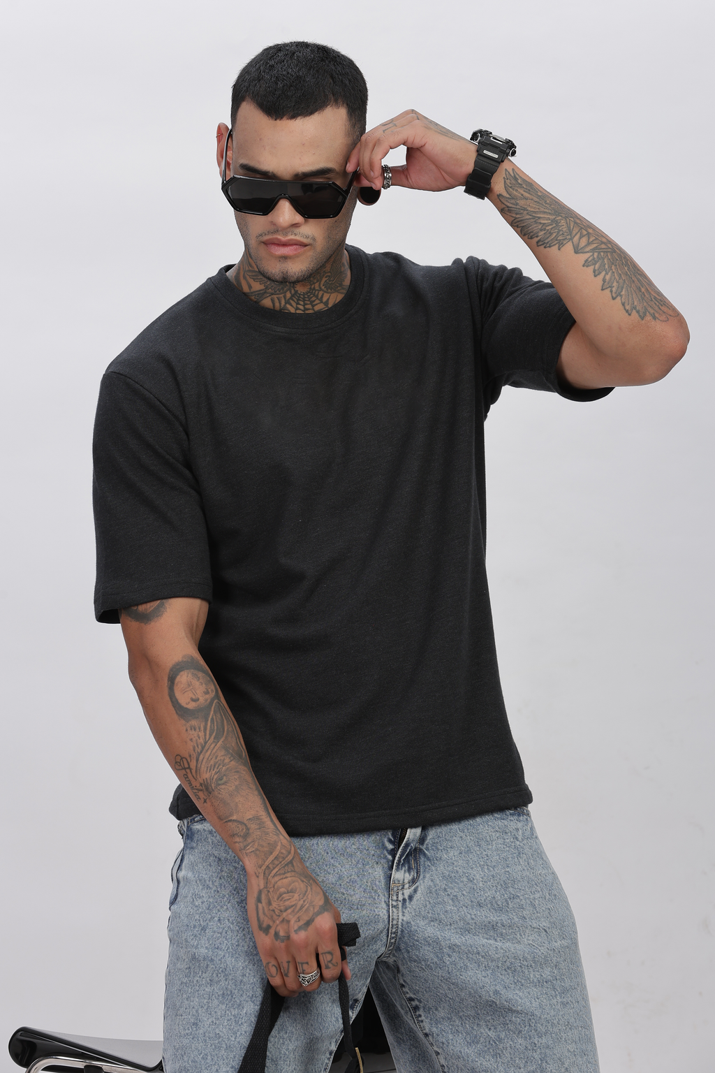 CARBON MILANGE Plain Oversized Basic T-shirt