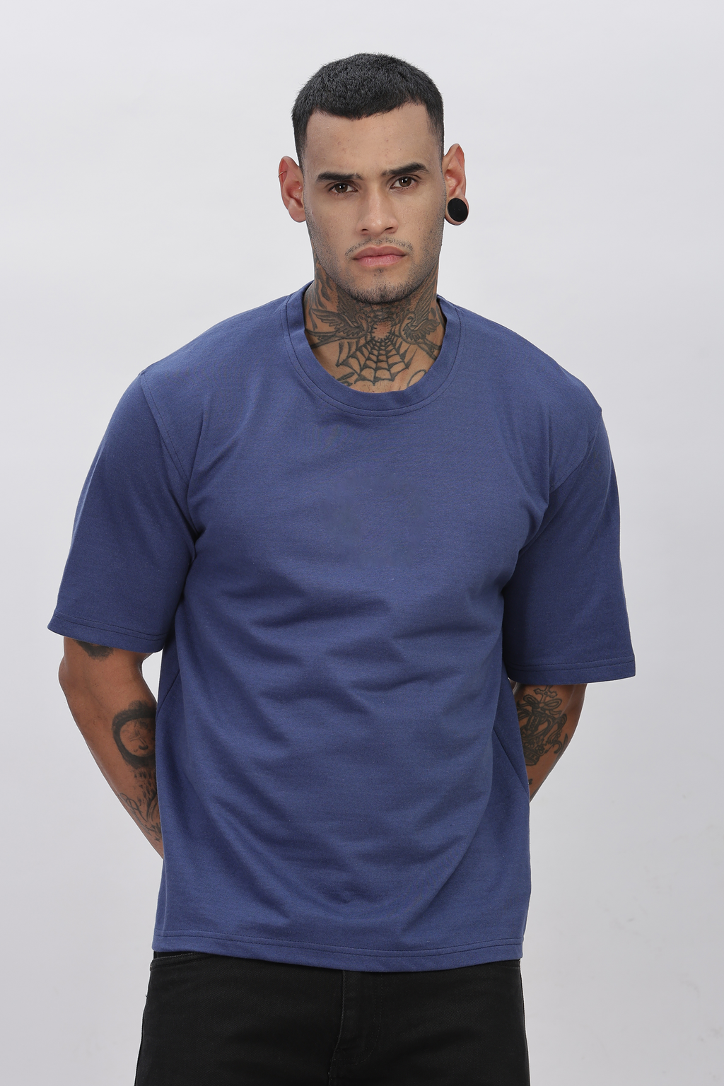 DARK ICE BLUE Plain Oversized Basic T-shirt