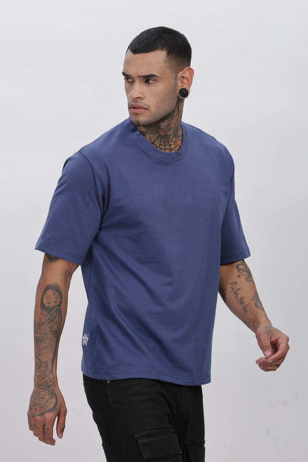DARK ICE BLUE Plain Oversized Basic T-shirt