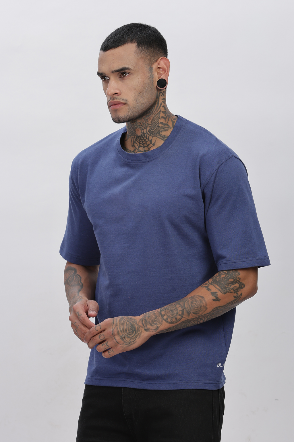 DARK ICE BLUE Plain Oversized Basic T-shirt